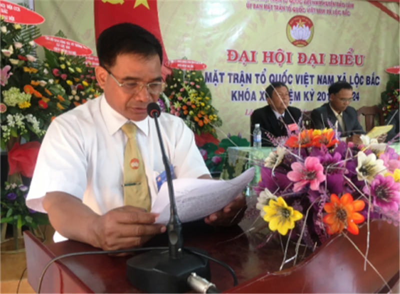 Đ/c K’ Tré – P. Chủ tịch UBMTTQ huyện Bảo Lâm phát biểu tại Đại hội