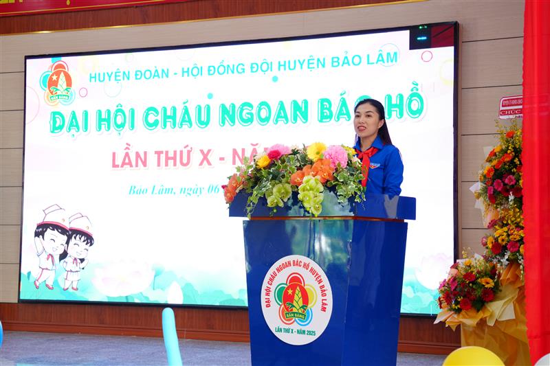 Đồng chí Trần Diệp Mỹ Dung - Phó Bí thư Tỉnh đoàn, Chủ tịch Hội đồng đội tỉnh phát biểu tại Đại hội