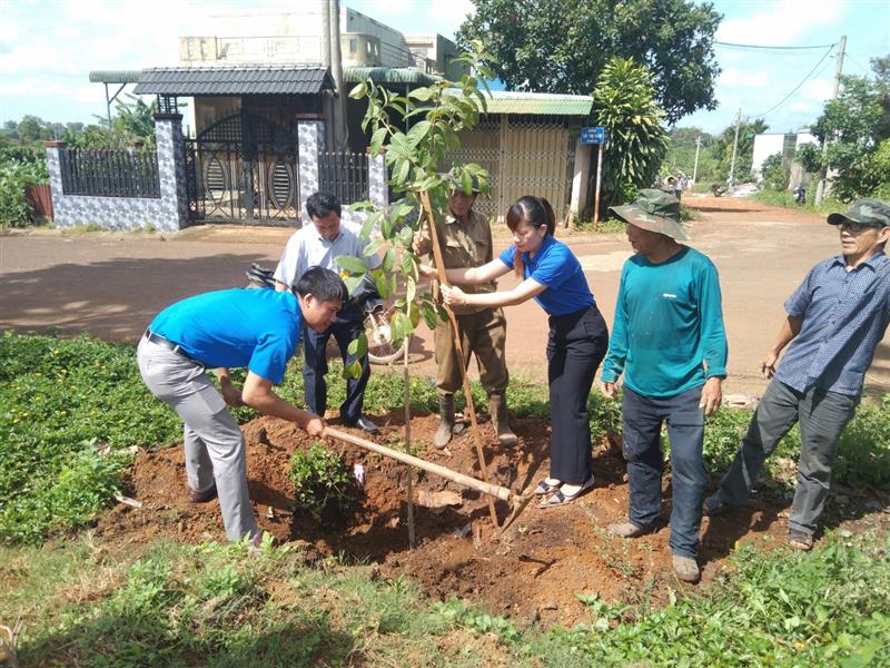 Ra quan trồng cây xanh và thu gom rác thải của đoàn viên thanh niên