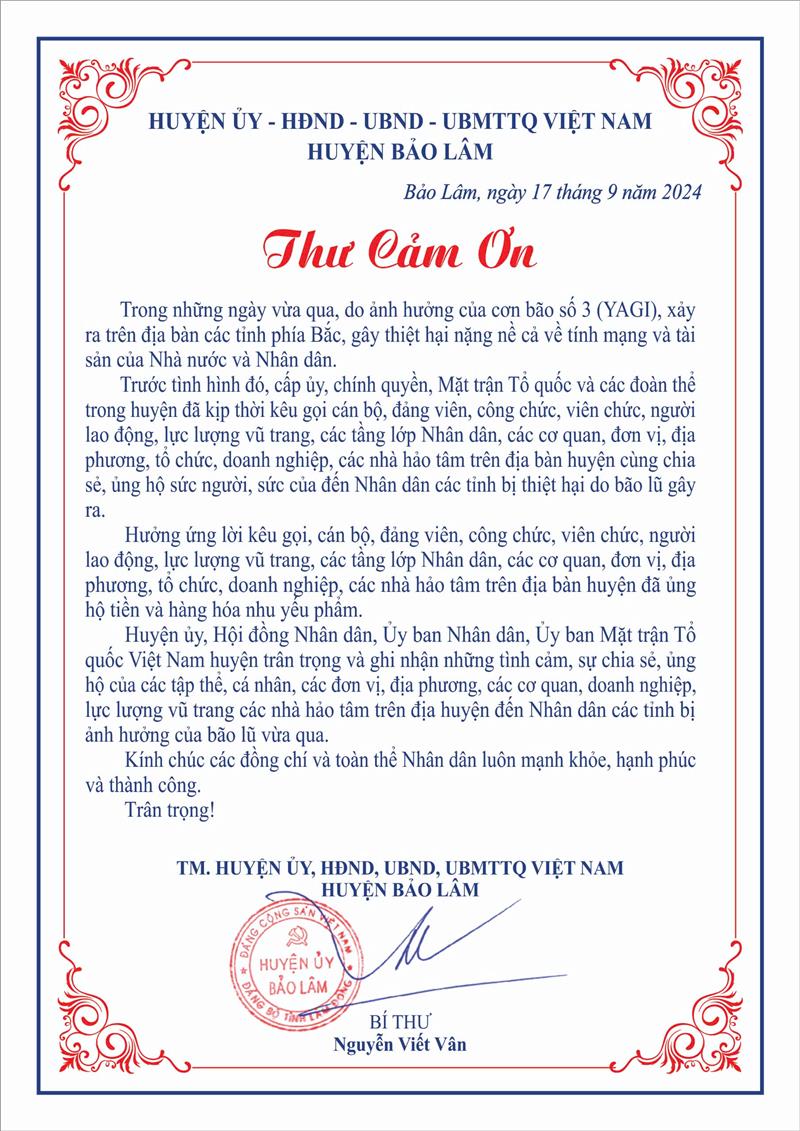 thư cảm ơn